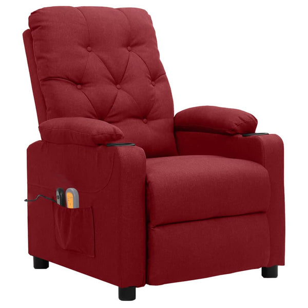 vidaXL Fauteuil de massage électrique en tissu rouge bordeaux