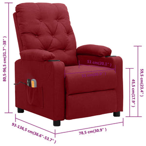 vidaXL Fauteuil de massage électrique en tissu rouge bordeaux