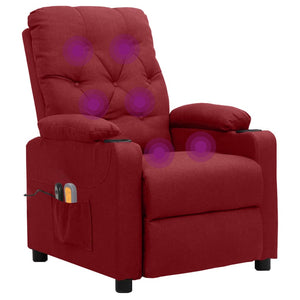 vidaXL Fauteuil de massage électrique en tissu rouge bordeaux