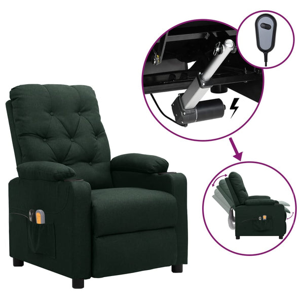 vidaXL Fauteuil de massage électrique Vert foncé Tissu