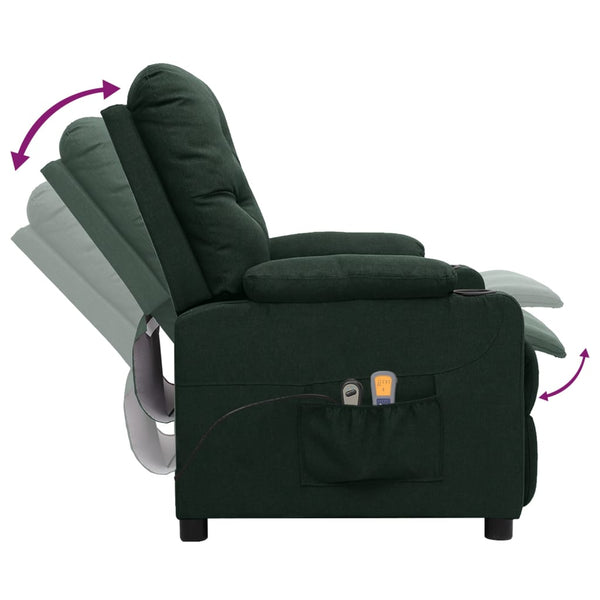vidaXL Fauteuil de massage électrique Vert foncé Tissu