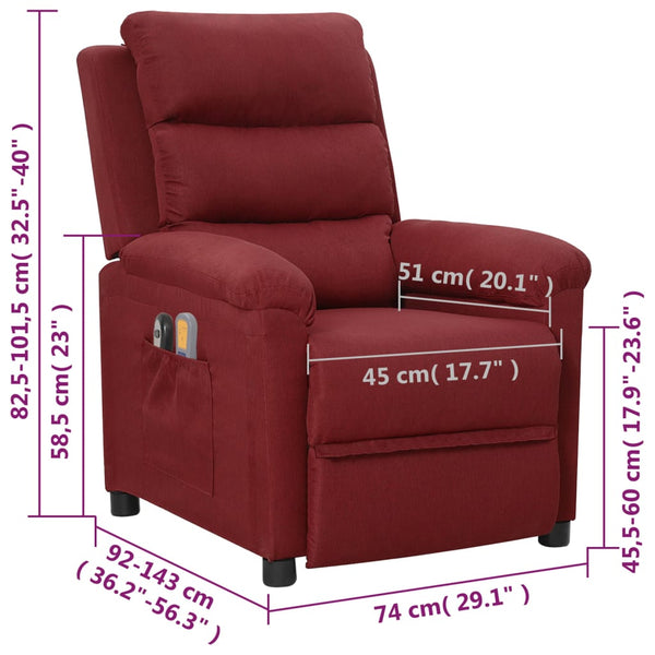 Massagesessel Elektrisch Weinrot Stoff