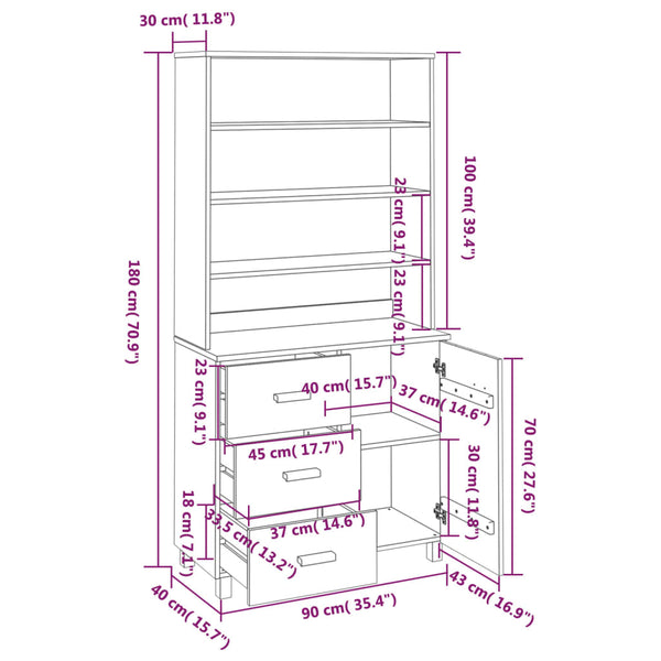 Highboard HAMAR Massivholz Kiefer Dunkelgrau