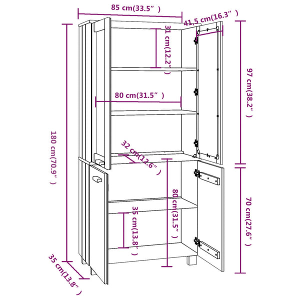 Highboard HAMAR Massivholz Kiefer Dunkelgrau