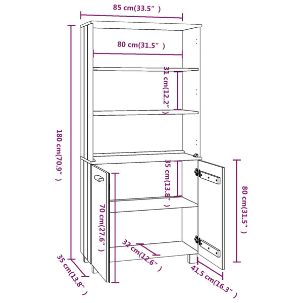 Highboard HAMAR Massivholz Kiefer Honigbraun