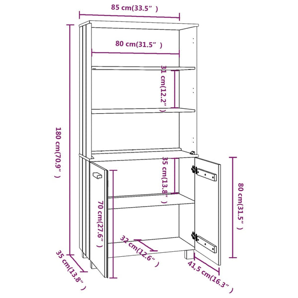 Highboard HAMAR Massivholz Kiefer Weiß