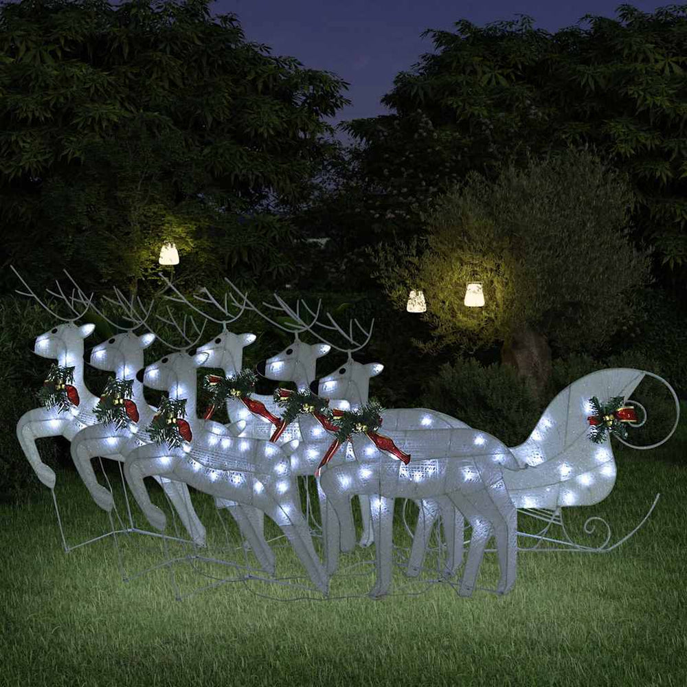 Rentier mit Schlitten Weihnachtsdekoration 140LEDs Outdoor Weiß