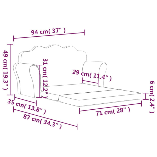 Kinderschlafsofa 2-Sitzer Anthrazit Plüsch
