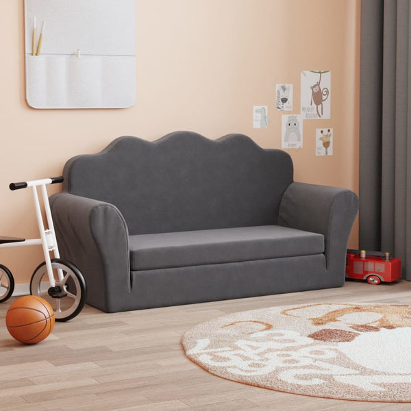 Kinderschlafsofa 2-Sitzer Anthrazit Plüsch