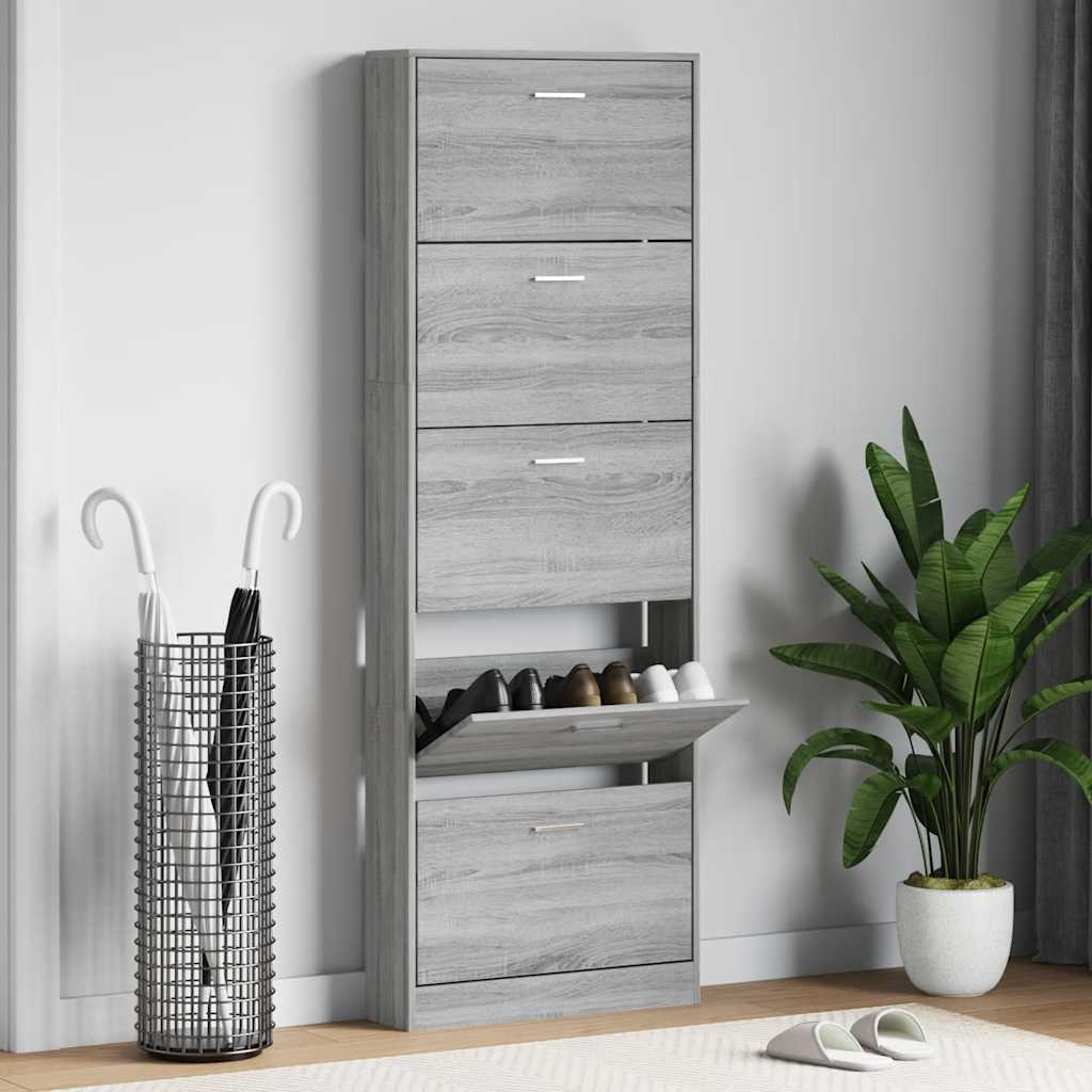 Grauer Schuhschrank Sonoma Holz 59x17x169 cm