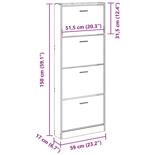 Weißer Schuhschrank 59x17x150 cm