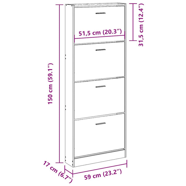 Schuhschrank Grau Sonoma 59x17x150 cm