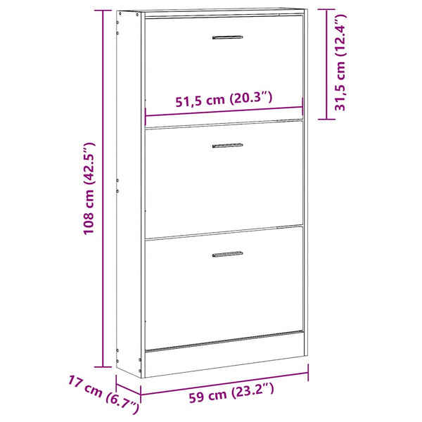 Schuhschrank Räuchereiche 59x108 cm