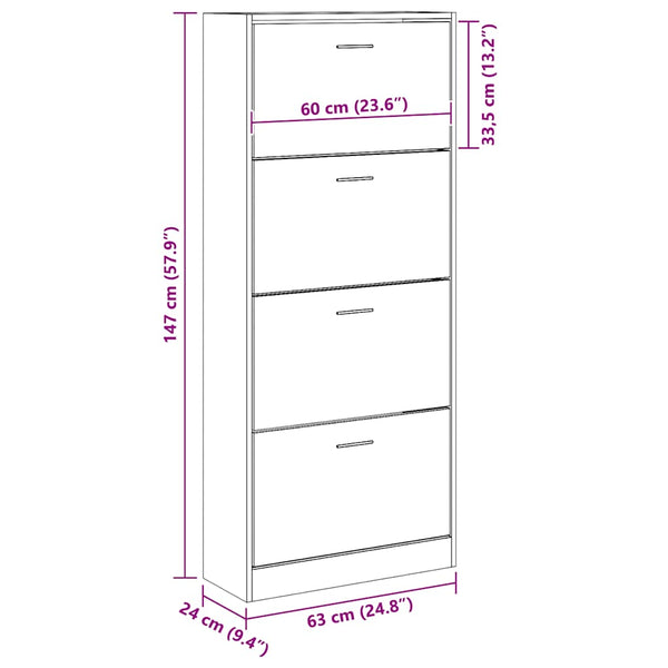 Schuhschrank Schwarz 63x24x147 cm