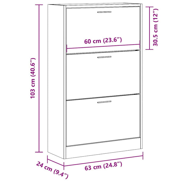 Hochglanz Schuhschrank Weiß 63x103 cm