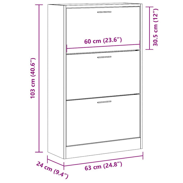 Schuhschrank Räuchereiche 63x24x103 cm