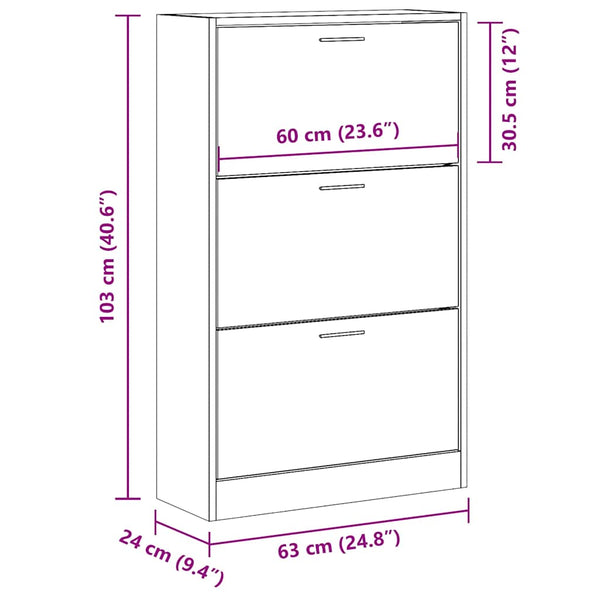 Schuhschrank Grau Sonoma 63x24x103 cm