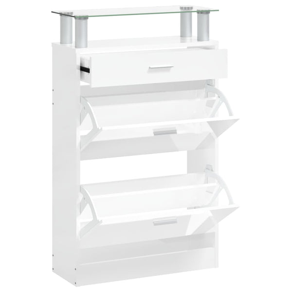 vidaXL Meuble à chaussures blanc brillant 63x24x104 cm Aggloméré