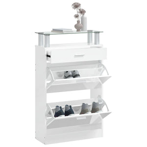 vidaXL Meuble à chaussures blanc brillant 63x24x104 cm Aggloméré