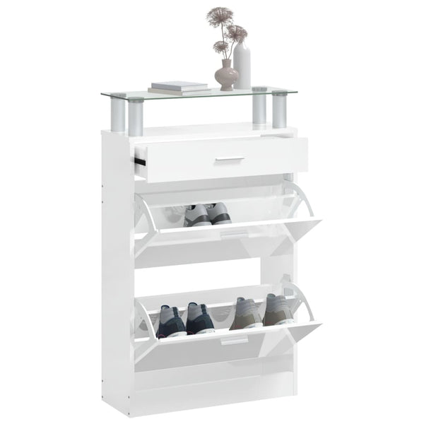vidaXL Meuble à chaussures blanc brillant 63x24x104 cm Aggloméré