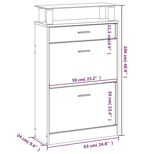 vidaXL Meuble à chaussures blanc brillant 63x24x104 cm Aggloméré