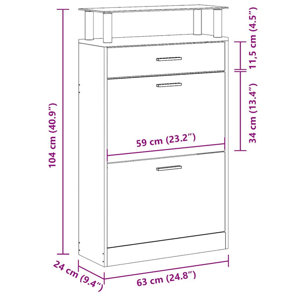 Schuhschrank Räuchereiche 63x24x104 cm