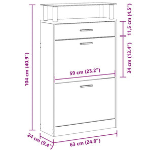 Schuhschrank Braun Eichenoptik 63x24x104cm