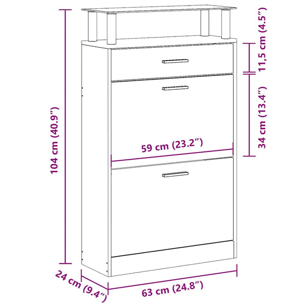 Schuhschrank Braun Eichenoptik 63x24x104cm