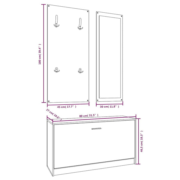3-in-1 Schuhschrank Set Sonoma Eiche