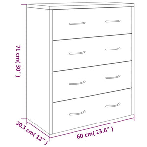 vidaXL Commode à 4 tiroirs 60x30,5x71 cm Chêne fumé