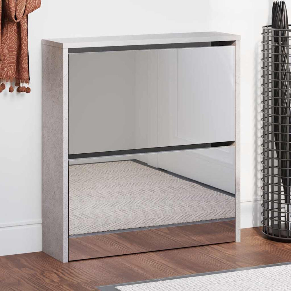 vidaXL Shoe Cabinet with Mirror 2 Compartments Concrete Grey 63x17x67 cm