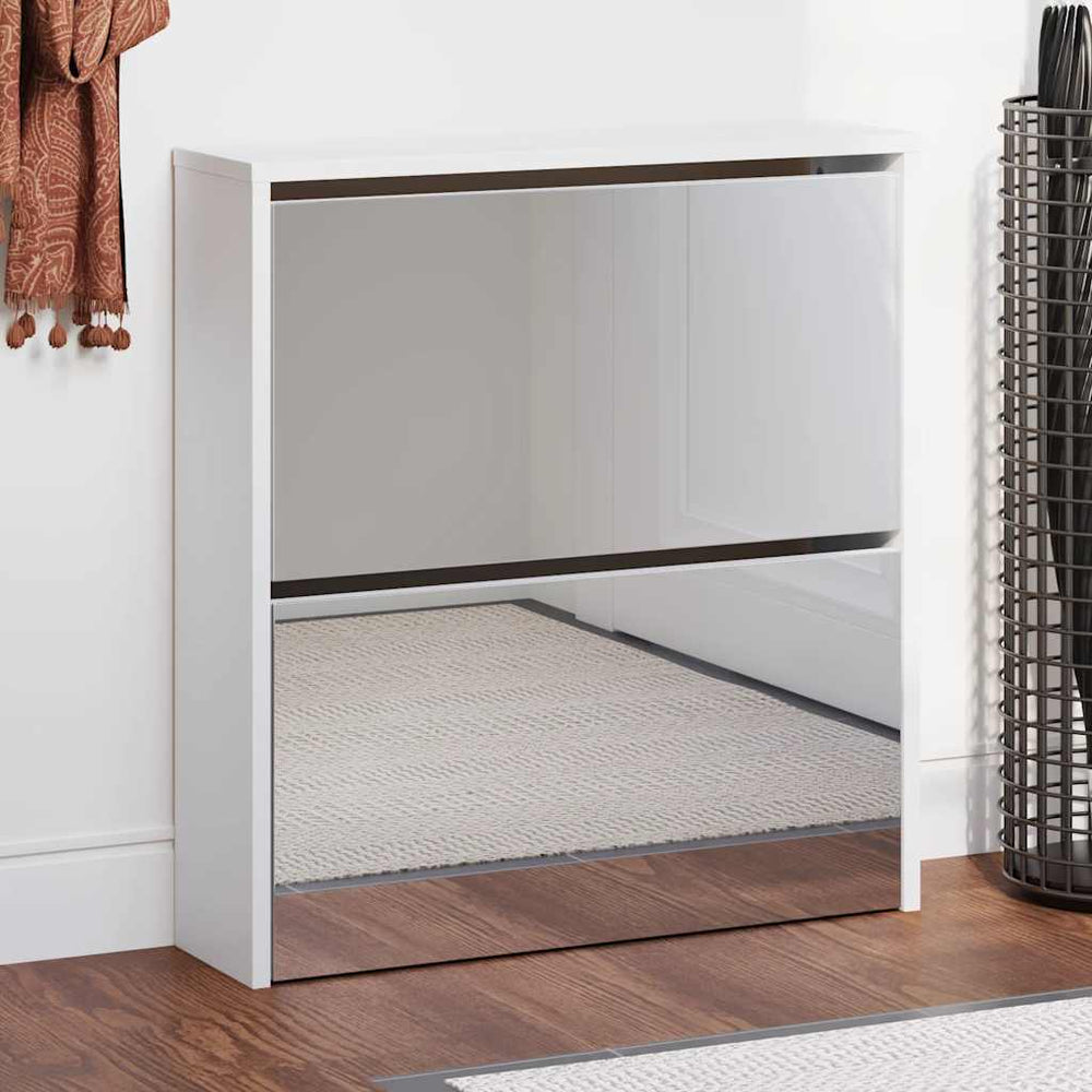 vidaXL Shoe Cabinet with Mirror 2 Compartments High Gloss White 63x17x67 cm