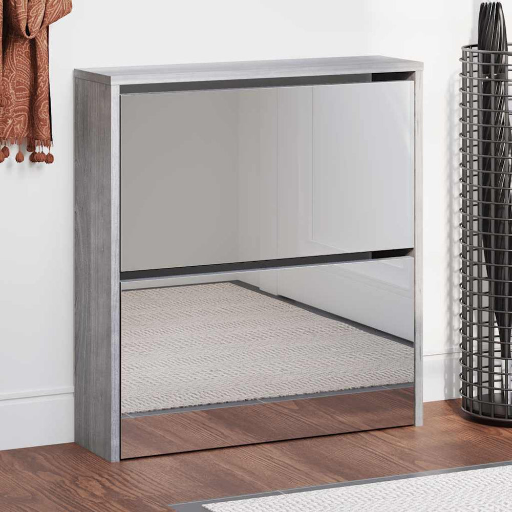 Schuhschrank mit Spiegel Grau Sonoma 63x17x67 cm