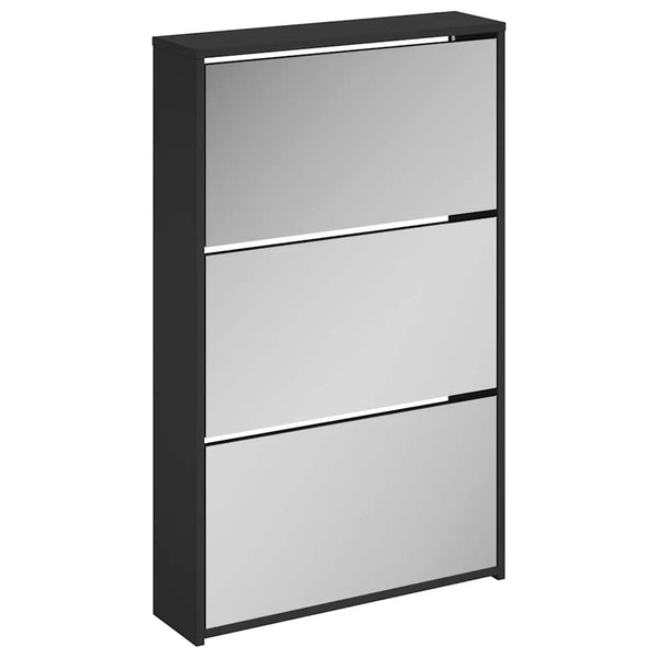 Schuhschrank mit Spiegel Schwarz 63x17x102,5 cm