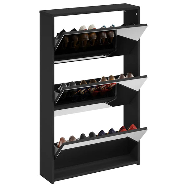 Schuhschrank mit Spiegel Schwarz 63x17x102,5 cm