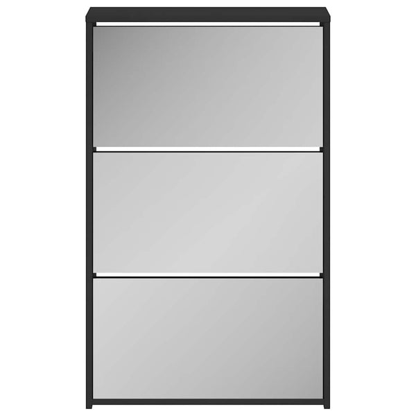 Schuhschrank mit Spiegel Schwarz 63x17x102,5 cm