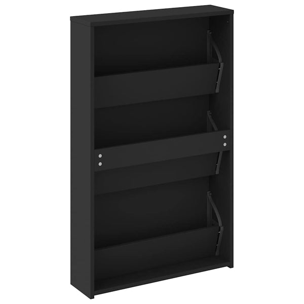 Schuhschrank mit Spiegel Schwarz 63x17x102,5 cm