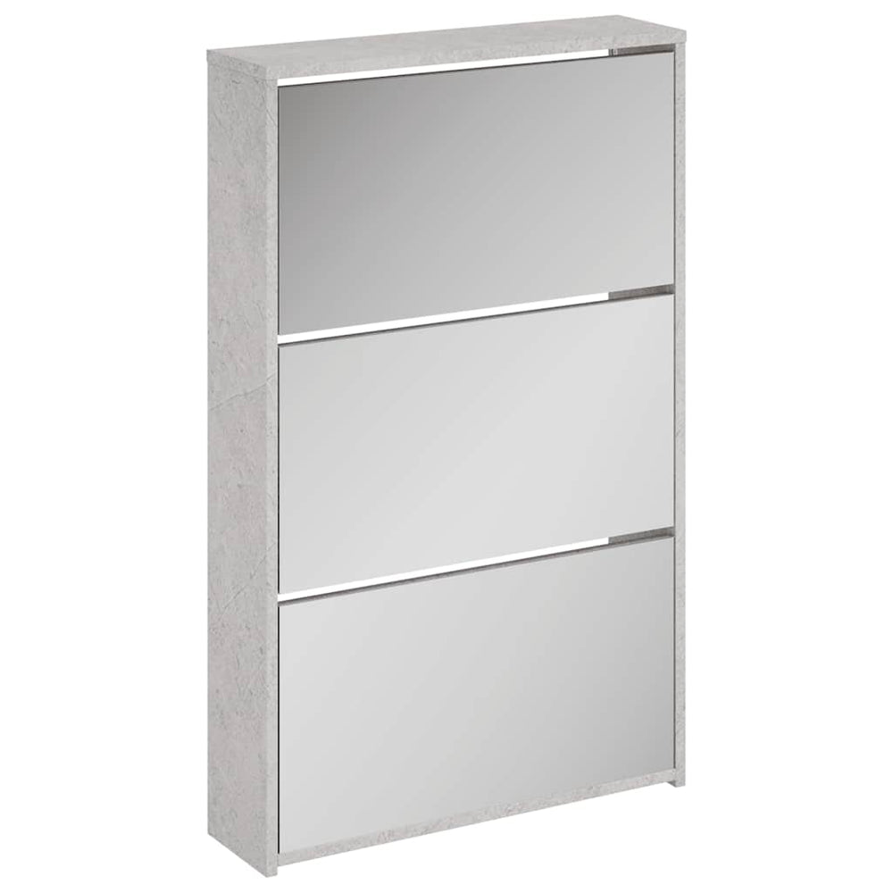 vidaXL Shoe Cabinet with Mirror 3 Compartments Concrete Grey 63x17x102.5 cm