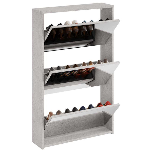 vidaXL Shoe Cabinet with Mirror 3 Compartments Concrete Grey 63x17x102.5 cm