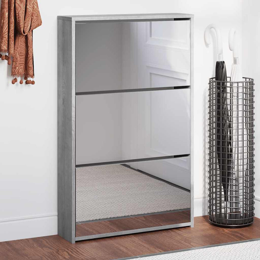 Schuhschrank mit Spiegel Grau Sonoma 63x102,5 cm