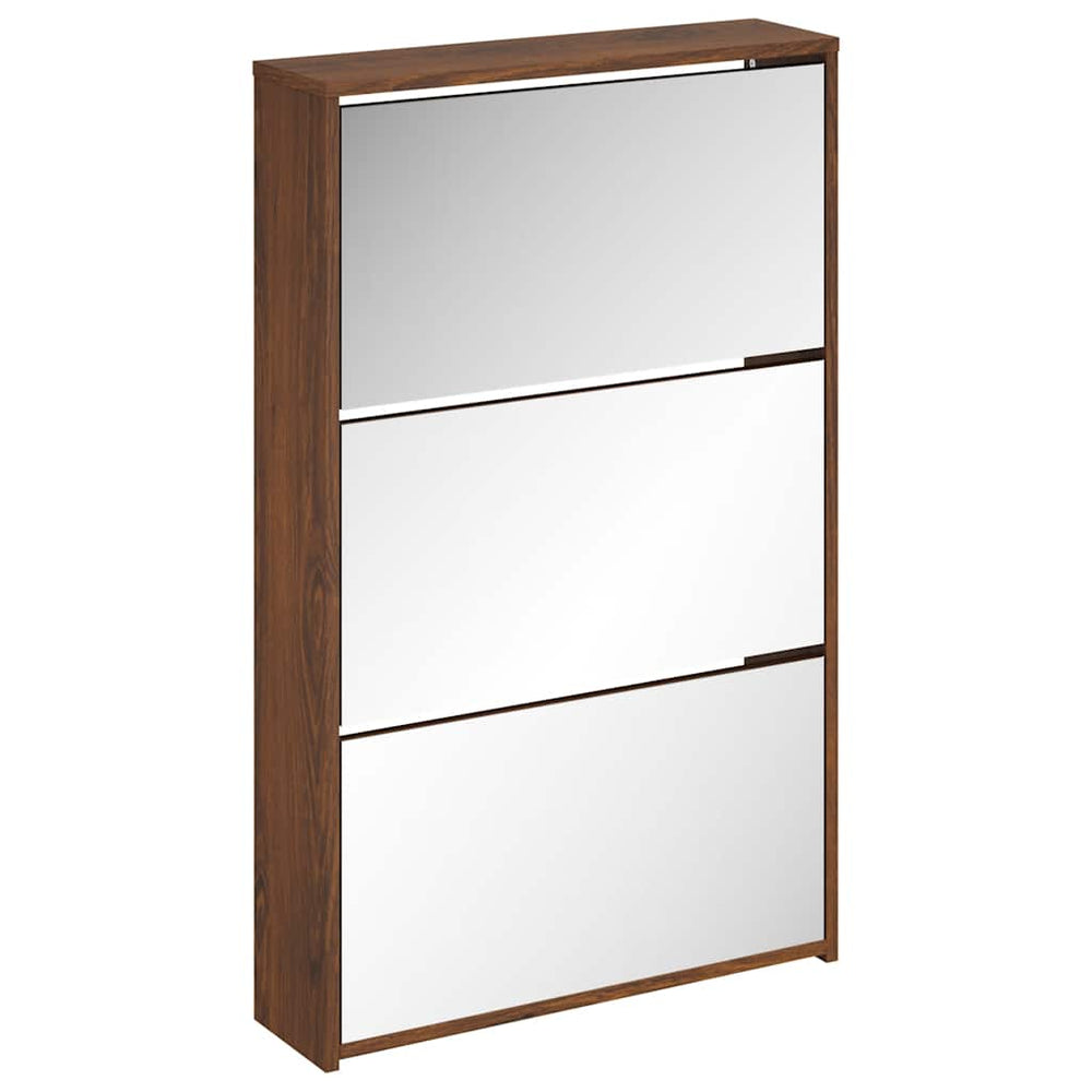 vidaXL Shoe Cabinet with Mirror 3 Compartments Brown Oak Look