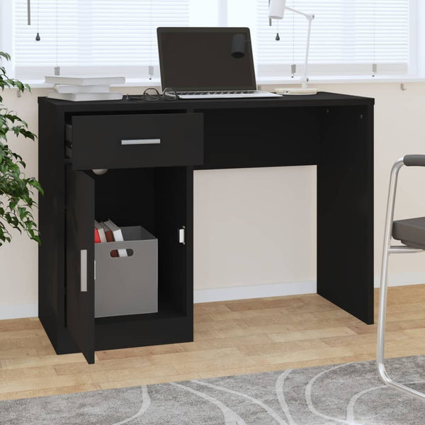 Schreibtisch Schwarz mit Schublade & Schrank