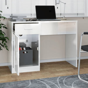 Schreibtisch Weiß Hochglanz mit Stauraum 100x40 cm