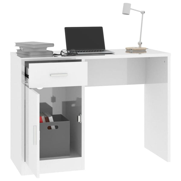 Schreibtisch Weiß Hochglanz mit Stauraum 100x40 cm