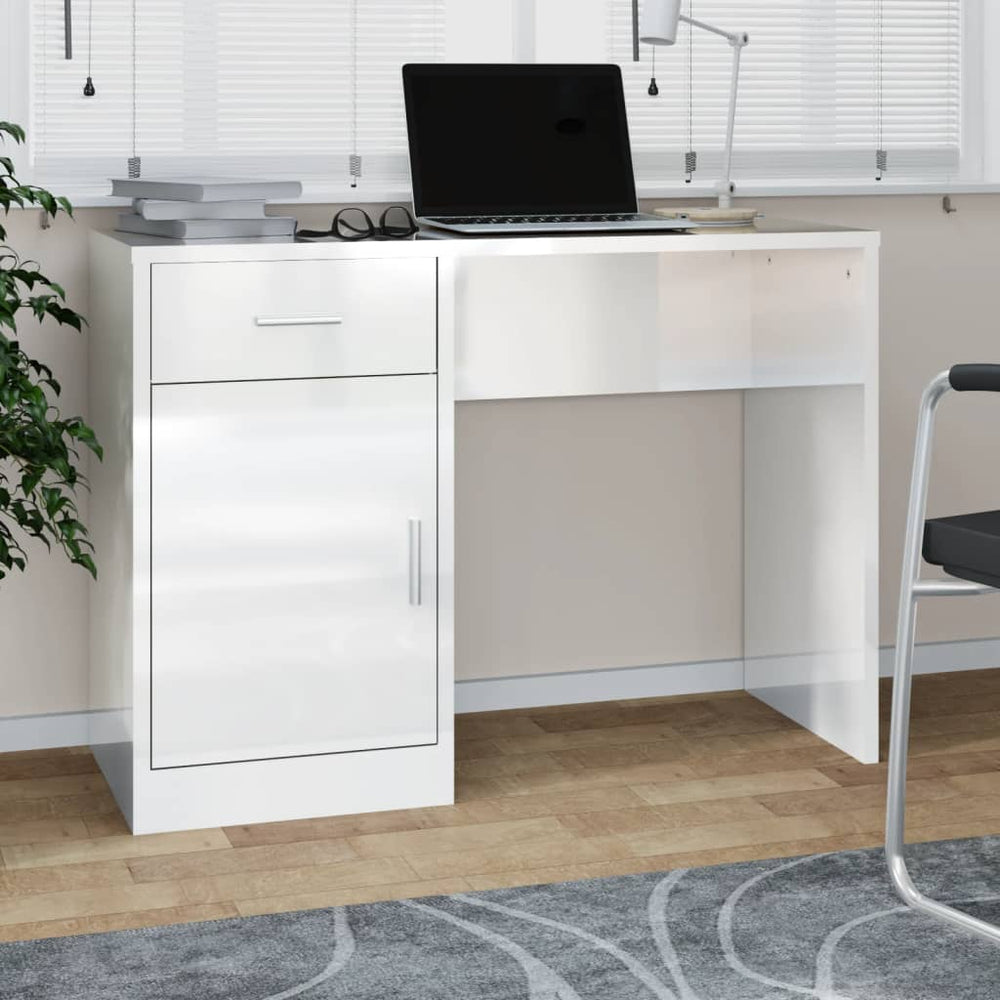 Schreibtisch Weiß Hochglanz mit Stauraum 100x40 cm