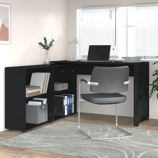 vidaXL Bureau d'angle Noir Bois d'ingénierie