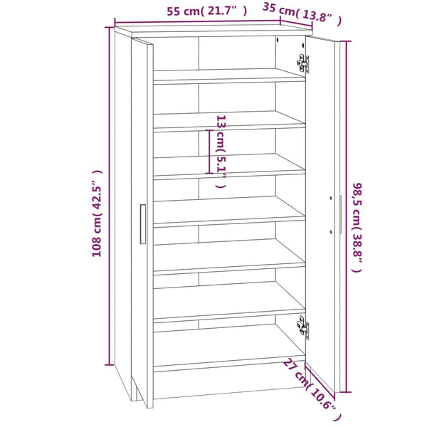 Hochglanz Schuhschrank Weiß 55x108 cm