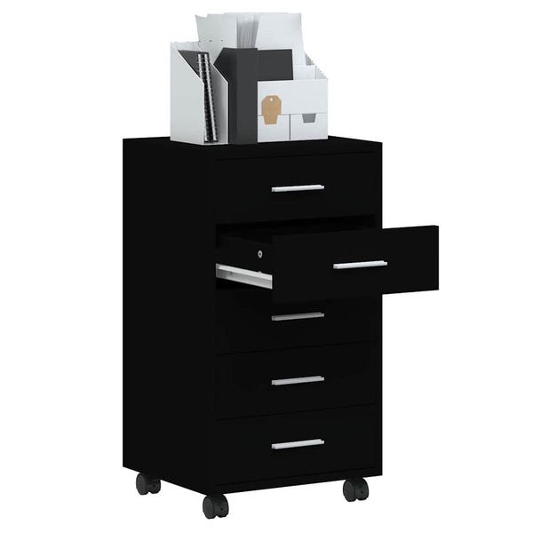 Schubladenschrank mit Rollen, Schwarz