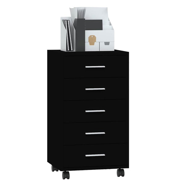 Schubladenschrank mit Rollen, Schwarz