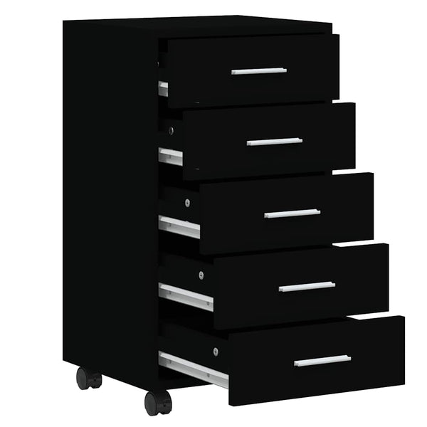 Schubladenschrank mit Rollen, Schwarz